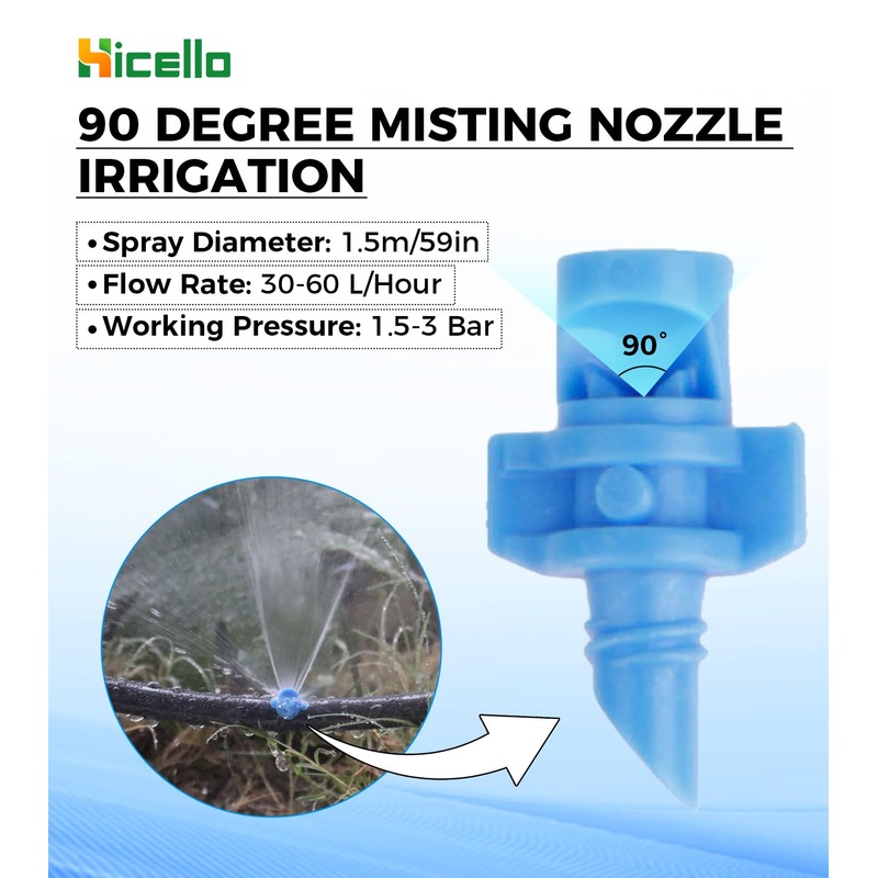 Hicello 100PCS 90 Degree Misting Nozzle Irrigation, Sprinklers Sprayer for