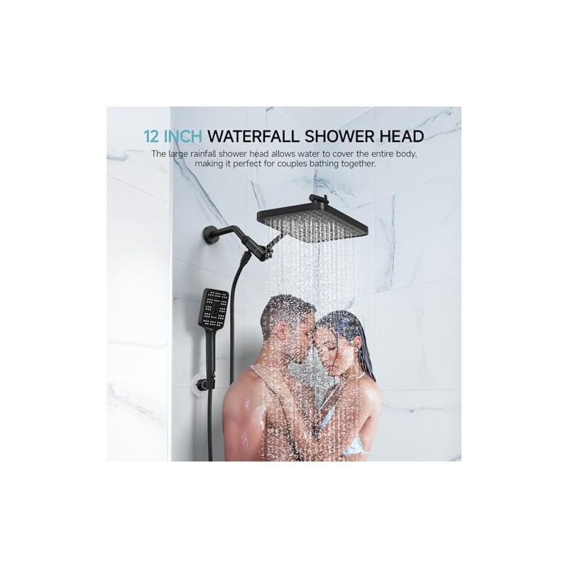 Rain Shower Head with Handheld Spray Combo Set, Adjustable 12"