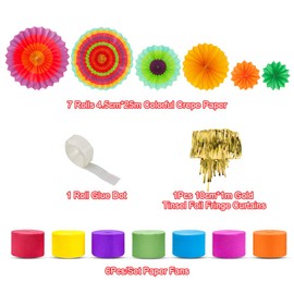 Mexican Fiesta Theme Party Backdrop with Fiesta Paper Fans, Mexican Fiesta Cinco De Mayo Party Decorations Streamer Backdrop for Fiesta Taco Party Wedding Bridal Baby Shower Birthday Party Supplies