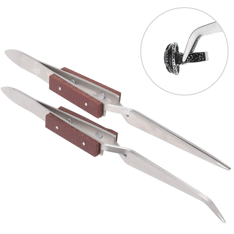 2Pcs Self Locking Tweezers, Straight Curved Tip Cross Tweezers for