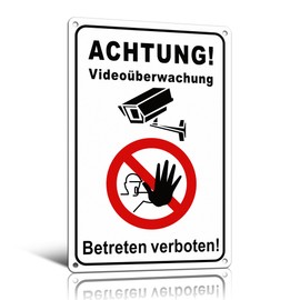 TAKULA Sign "Betreten Verboten Videoüberwacht-20 x 30 cm Betreten Verboten Sign, Waterproof, Sun-Protected and Dustproof Prohibition Signs