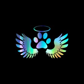 Dog Paw Angel Vinyl Decal Notebook Car Laptop 5.5" x 3.5" (Holographic)