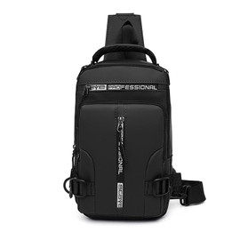 FuninCrea Men's Shoulder Bag Backpack Multi-Purpose Sling Bags for Men with USB Charging Port, 4 Layer Zipper Pockets Crossbody Bag Men Handbag Chest Bag with Unique Strap for Outdoors (Black)