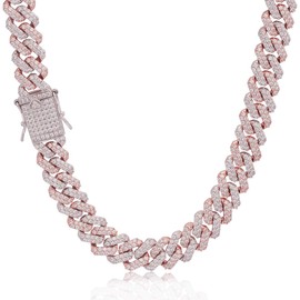 PY BLING 12mm Mens Women Heavy Iced Out Miami Cuban Link Chain or Bracelet 14K Gold White Rose Gold Plated CZ Lab Diamond Hip Hop Jewelry Necklace Choker with Gift Box (white&rose,20in)