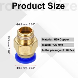 sourcing map 20 Pcs Pneumatic Fitting, PC6-M10 Push to Connect Pneumatic Tube Fittings, Pneumatic Connectors for 3D Printers, 4x6mm Tube, Blue