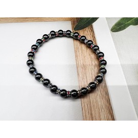 Apocalyptic-K Magnetic Hematite Bracelet，6/8MM，Magnetic Bracelet with Rhinestones,Antistatic，Eliminate static electricity， (Colour Rhinestones,6MM)