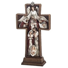 Joseph's Studio by Roman Inc., Christmas Nativity Collection, 13.5"H NATIVITY CROSS, ANGEL &, Holy Family, Advent, Christmas Décor, Manger Scene, Angel, Ornament, Nativity Set (13X2X7)