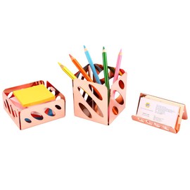 Eagle Desk Organizer 3 in 1 Set, Inlcudes Memo Holder, Pencil Holder and Business Card Holder, Rose Gold