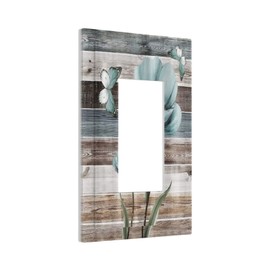 Spshian Rustic Vintage Teal Floral Barn Wood Single Rocker Decora Light Switch Cover 1 Gang Outlet Cover Decorative Wall Plate Turquoise Flower Butterfly Gfci Electrical Switchplate for Farm Bathroom