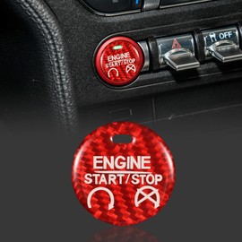 TOMALL Car Engine Button Cover Carbon Fiber Compatible with Ford Mustang 2015-2019 Push Start Stop Button Cover Trim Engine Switch Ignition Sticker Car Interior Accessories Decorations (Red)