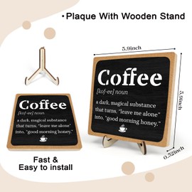 Coffee Bar Decor Sign, Coffee Bar Accessories, Funny Coffee Bar Desk Decor, Rustic Wooden Plaque Coffee Sign Farmhouse Coffee Bar Derco Signs For Coffee Station, Coffee Shelf Decor, 5.9 x 5.9Inc