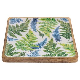 Boston International Serving Trays Enamel and Wood Square Platter, 10" x 10", Arwea