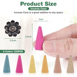AUAUY Incense Cones, 120 PCS Fresh Incense Cones with 1 Holder, 6 Natural Scents Includes Rose, Jasmine, Osmanthus, Ocean, Sandalwood, Mugwort, Perfect for Meditation, Yoga, Relax, Home Decor Scent