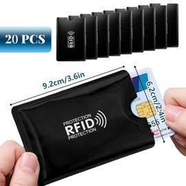 Credit Card Protector, 20 Pcs RFID Blocking Sleeves, Identity Card Protector for Credit Card, Debit Card, Metro Card, Passport, Black, 9,2 x 6.2cm