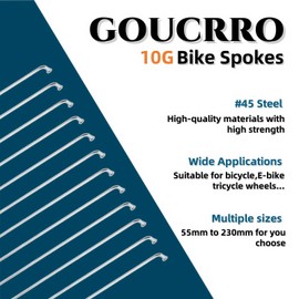 goucrro Bike Spokes 10G 3.0mm Silver Bicycle Spokes Mountain Bike Spokes for E-Bike Motorcycle Tricycle Wheel 55mm-230mm with Nipples 40pcs(Silver,10G-120mm)