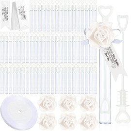 PullCrease 200 Set Wedding Bubble Wands Bulk Include Mini Heart Bubble Wand with Refill Flower Ribbon and Tags for Wedding Send Off Guests Anniversaries Party Favor (White)