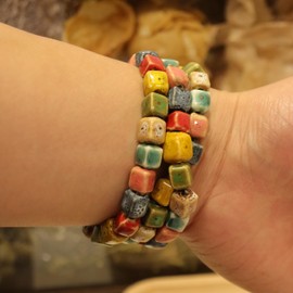 CaChnTyche Native American Bracelet for Women Cute Colorful Ceramic Accessories Wrap 3 Row Wide Layered Stackable Beaded Stretch Vintage Funky Jewelry Bohemian Hippie Sweater Necklace for Ladies,