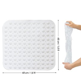 Shower Mat, 48 x 48 cm, Non-Slip Shower Mat, Massage Shower Mat, Non-Slip Mat with Suction Cup, Machine Washable, Sauna, Shower Room, Square (White)