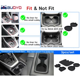 Auovo 3D Cup Holder Insert Liners Compatible with Toyota RAV4 Accessories 2025 2024 2023 2022 2021 2020 2019 Car Custom Cup Holder Mats Pads 3-pc Set (Black Trim)