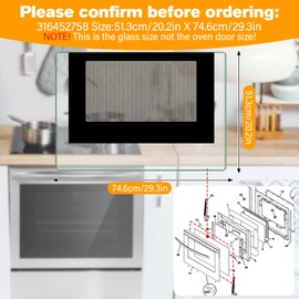UPGRADED 316452758 Outer Oven Door Glass Compatible With Frigidaire Crosley Kenmore Range Door Glass, Replacement 4583012 AP6284729 PS12175974 316452719 Range Oven Door Inner Glass