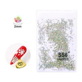 Sularpek 1440PCS Rhinestones, 2MM Flat Back Nail Rhinestones, Crystal AB Rhinestones Nail Art Gems, Professional Nail Art Gems for Nail Face Teeth DIY Crafts
