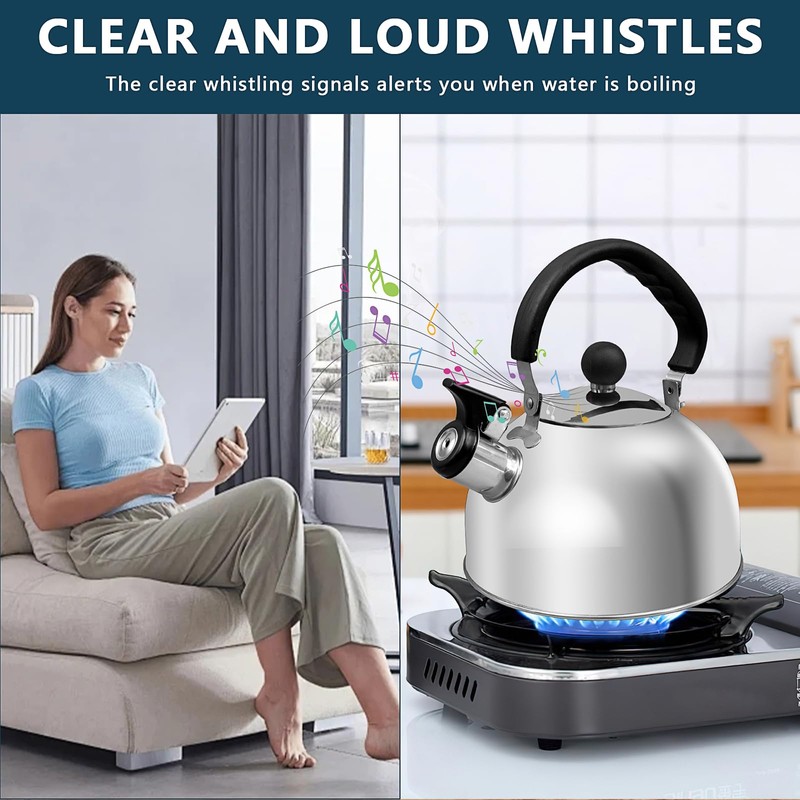 Whistling Tea Kettle for Stove Top, 2L Stainless Steel Teapot
