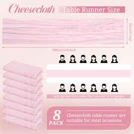 8 Pack Cheesecloth Table Runner, 10Ft Boho Gauze Table Runner 21×120 Inch Rustic Romantic Long Table Runner for Wedding Party Bridal Shower Thanksgiving Christmas Decoration(Light Pink)