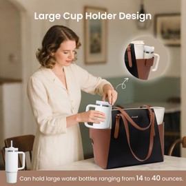 LOVEVOOK Laptop Tote Bag for Women With Large Cup Holder, Leather Work Tote Bag for Women,17.3 Inch Professional Computer Briefcase Business Teacher Commuter Shoulder Bag,Office Travel Gift