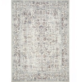 PureCozy Taupe Entryway Area Rug 2x3 Door Mat Machine Washable Kitchen Vintage Distressed Non Slip Carpet Indoor Retro Floral Accent Throw Small Rug for Bathroom Office Bedroom Dining Living Room