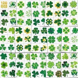 120 tatuajes temporales de trébol a granel - Tatuajes del Día de San Patricio con diseño precortado, pegatinas de tatuajes faciales de San Patricio para adultos, maquillaje irlandés de la