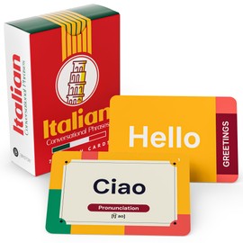 Italian Conversational Phrase Flash Cards - 75 Beginner Sayings for Travel, Memory, Quick Reference - Educational Language Learning Resource Tool - Fun Play - Kids, Students, Classroom, Homeschool