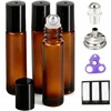 PrettyCare 4 Pack 10 ml Amber Glass Roller Bottles for
