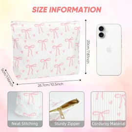 Ksriylm Cute Makeup Pouch for Women Bows Hearts Small Make Up Bag for Purse Zipper Initial Cosmetic Bags Pouches for Purse Aesthetic Travel Toiletrybags Gift,Pink Bow Heart