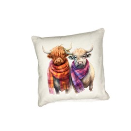 Anonymous Gifting Highland Cows in scarves printed cushion cover - perfect for Highland Cow lovers