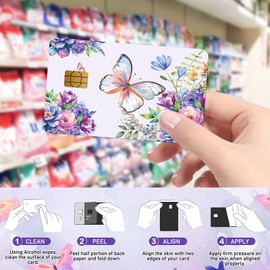 Rngmsi Credit Card Skin Stickers - 4 Pcs Butterfly Debit Card Skin Stickers Cover Set, Affirmative Inspirational Flower Waterproof Removable Decals for DIY Transportation Cards