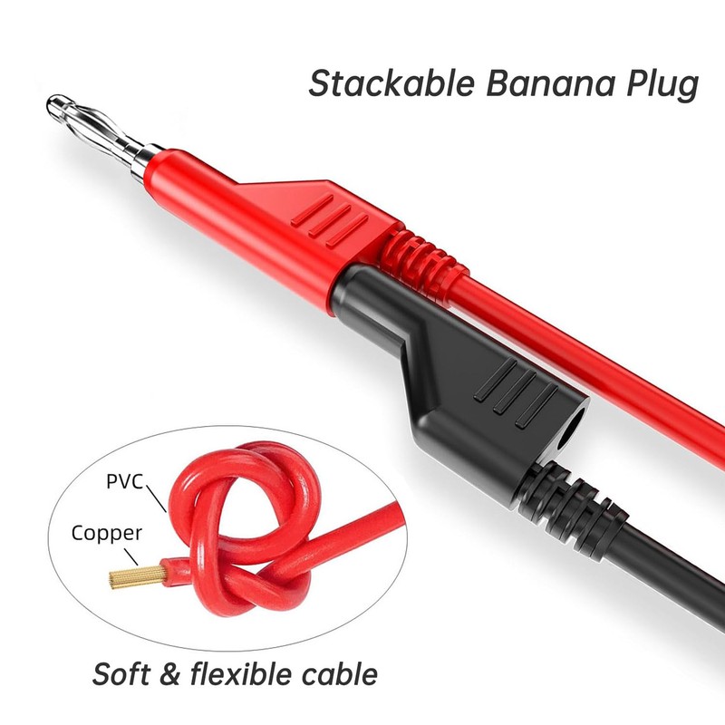 Cleqee 5PCS 4mm Stackable Banana Plug to Banana Plug Multimeter