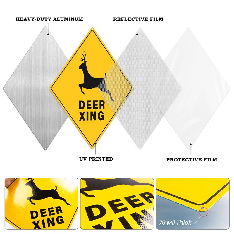 2 Pack Deer Xing Crossing Signs 18" x 18" Reflective