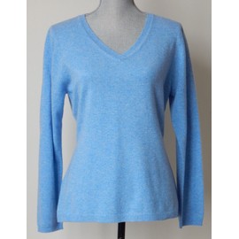 Qi Cashmere NWT WOMEN’s Qi CASHMERE V-NECK PULLOVER SWEATER BLUE LARGE