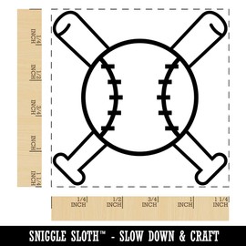 Baseball Crossed Bats Square Rubber Stamp for Stamping Crafting - 1.25in Small
