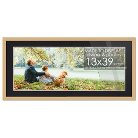 13x39 Frame Natural Wood with Black Mat | 16x42 Frame Matted to 13x39 | Display Your Artwork Under UV Acrylic Shatter Guard Front, with Foam Board Backing and Wall Hanging Hardware - Wood Frame