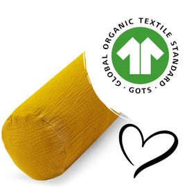 PinkZebra Muslin Bolster Cover Approx. 15 x 40 cm, Neck Roll Cover with Zip, Bolster Cover for Bolster Bolster Cover, Mustard Yellow