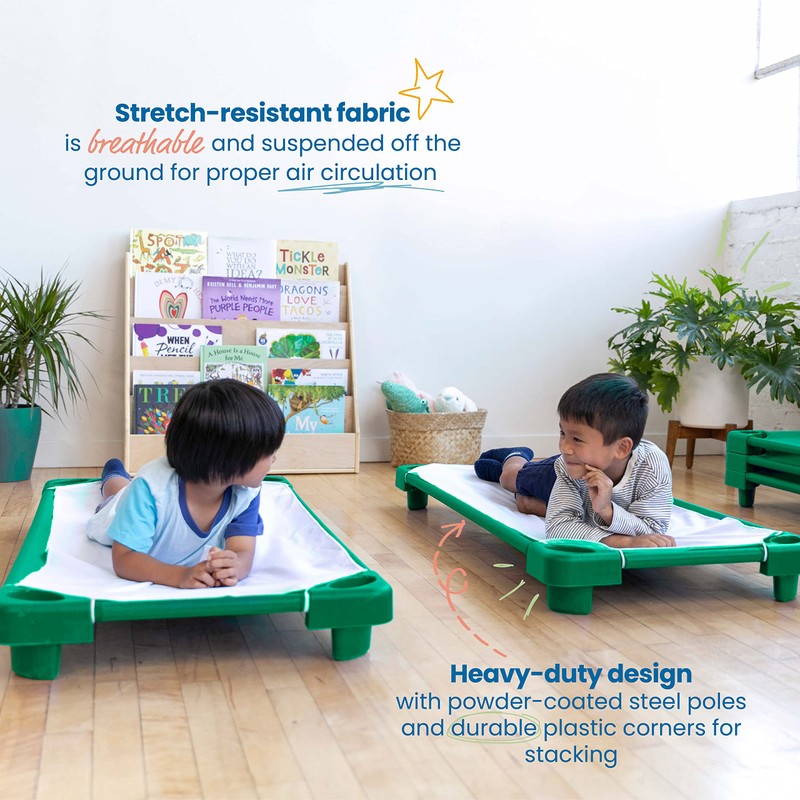 ECR4Kids Stackable Kiddie Cot, Standard Size, Classroom Furniture, Ready-To-Assemble, Green,