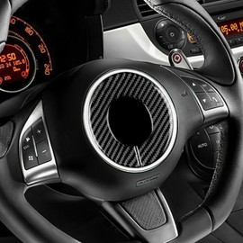 KUNGKIC For Fiat 500 2008-2015 Abarth 595 2012-2015 Car Steering Wheel Cover Sticker Steering Wheel Centre Marking Ring Carbon Fibre Sticker Decorative Interior Accessories Gift, Black
