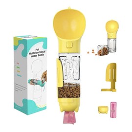 Griffeusa Dog Water Bottle Portable Leak Proof Dog Water Dispenser with Drinking and Feeding Function Lightweight Pet Water Dispenser for Pets Outdoor Walking, Hiking, Travel yellow 300ml