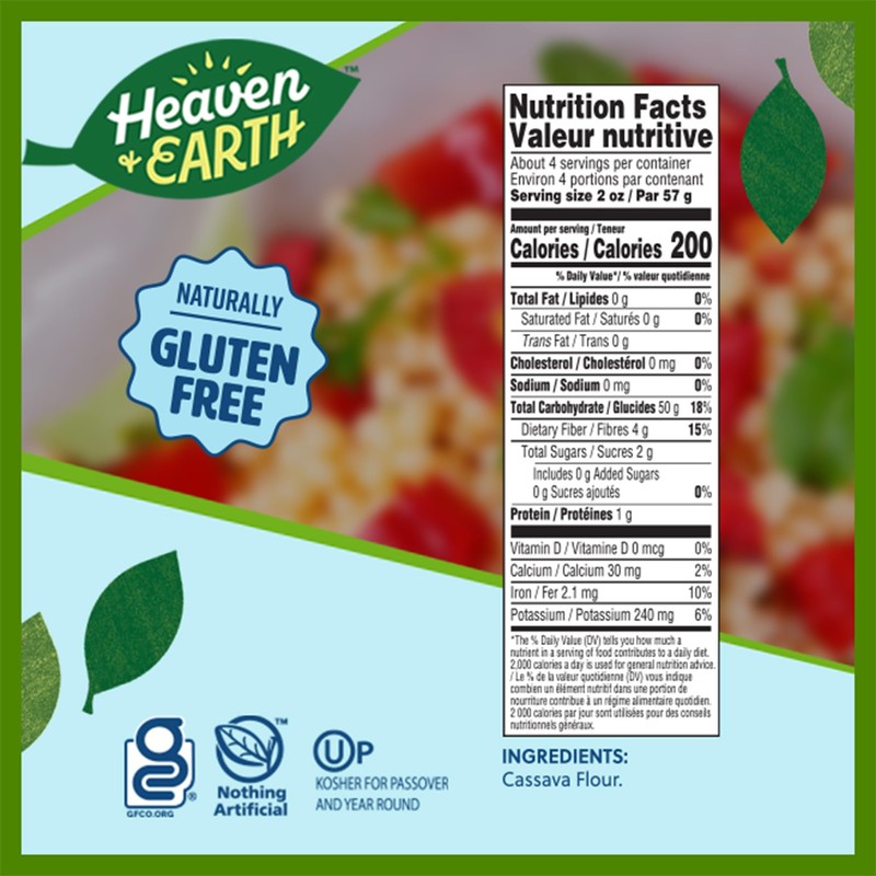 Heaven & Earth Grain Free Pasta, Cassava Pearled Couscous, 8oz