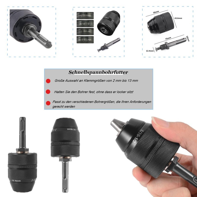Moyata 2-13 mm Drill Chuck Adapter, Keyless Drill Chuck, 3