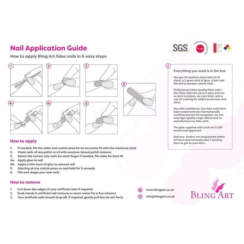 Bling Art Oval False Nails Fake Acrylic Glossy Silver White