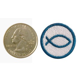 Ichthys Christian Fish Patch Blue and White Iron-on 10-Pack, 1"