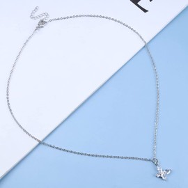 Atentuyi Crystal Butterfly Pendant Necklace Silver Rhinestone Butterfly Necklace Tiny Cz Butterfly Choker Butterfly Crystal Necklace Dainty Chain Simple Necklace Jewelry for Women and Teen Girls