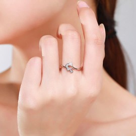 KristLand Sterling Silver 925 Women's Ring Olive Leaf Adjustable Ring Cubic Zirconia Ring Proposal Wedding Ring Open Ring Jewellery Box, Sterling Silver